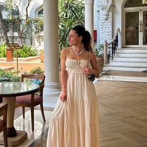 12th Tribe Paola Beige Boho Maxi Dress Size LL PRE-ORDER EARLY APR 2025